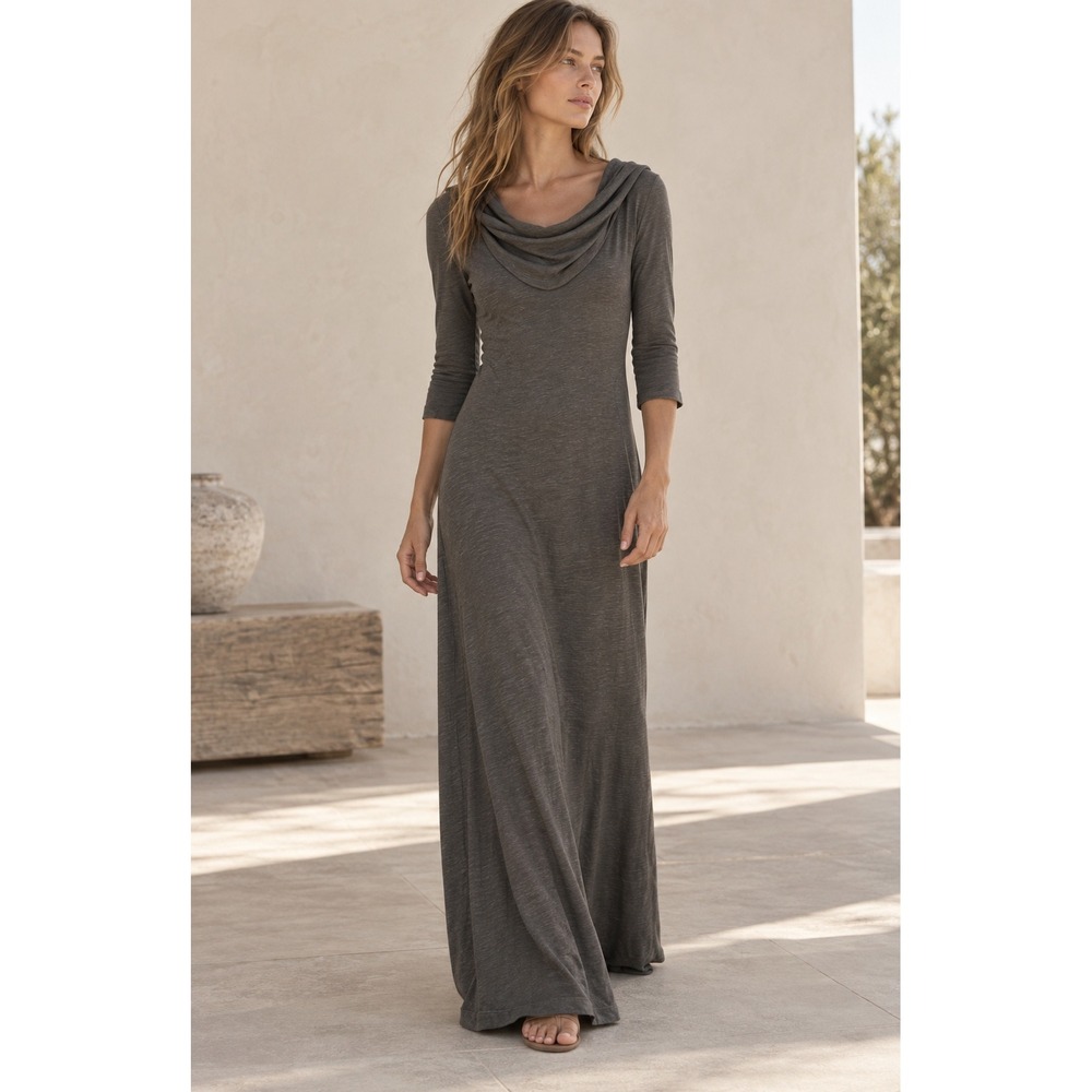 James Perse Dress Size S Gray Supima Cotton Modal Cowl Neck Maxi Slub